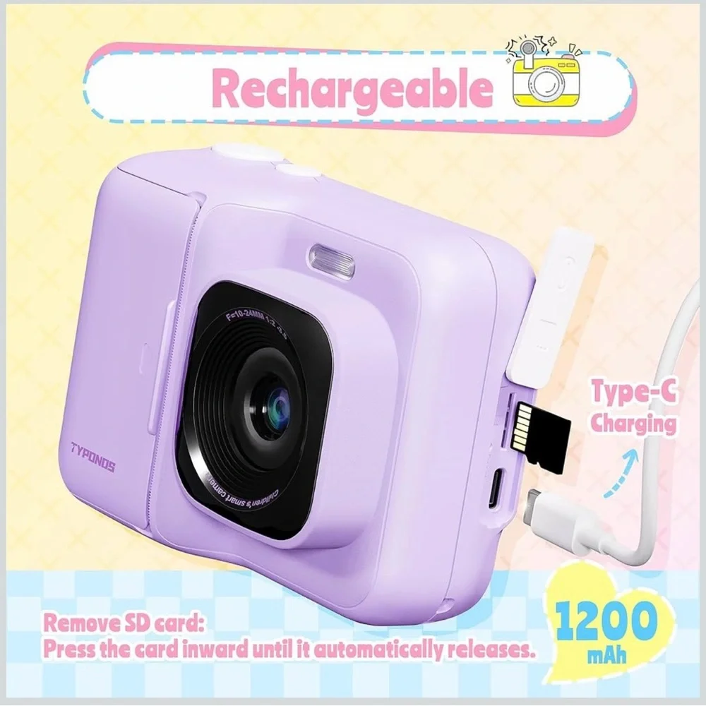 Purple Instant Print Camera for Kids Christmas gifts